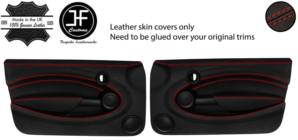 RED STITCH 2X FULL DOOR CARD LEATHER COVERS FOR BMW MINI R55 R56 R57 07-14