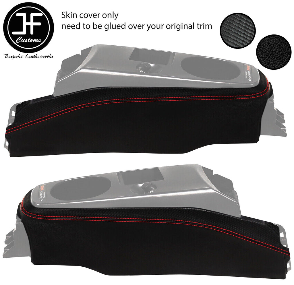 RED  STITCH CONSOLE TRIM LEATHER CARBON VINYL COVER FOR MITSUBISHI EVO 7 8 9