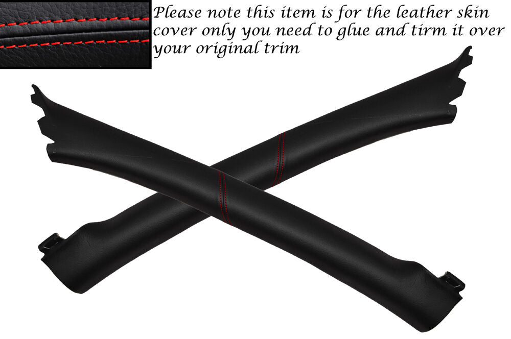 RED STITCH 2X WINDSCREEN PILLAR LEATHER COVERS FITS RENAULT LAGUNA MK2 01-05