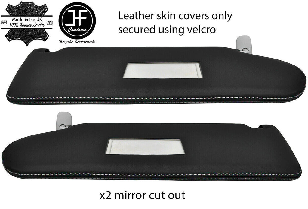 WHITE STITCH 2X SUN VISOR LEATHER COVER FOR VW T6 TRANSPORTER 2 MIRROR CUTOUT