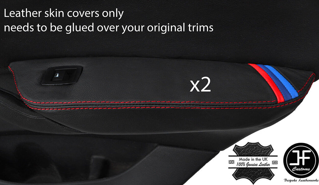 RED STITCH TRI STRIPE 2X REAR DOOR ARMREST LEATHER COVERS FITS BMW X4 F26 14-18