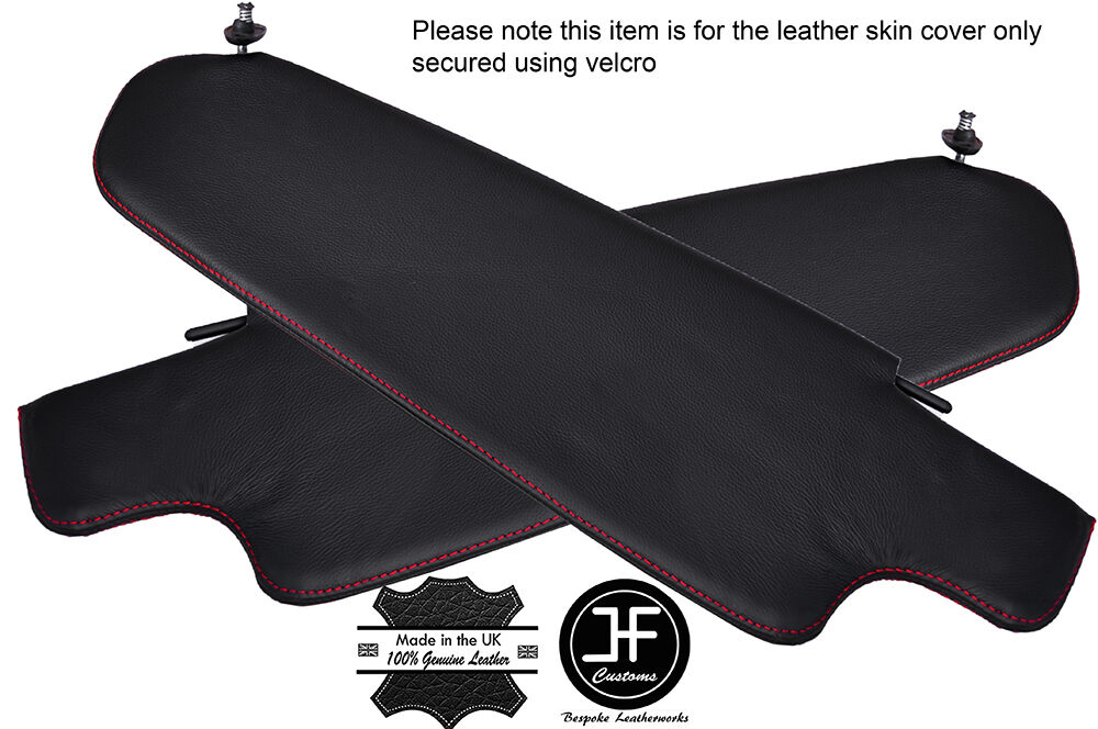 RED STITCH 2X SUN VISORS LEATHER COVERS FITS VW T2 BAY WINDOW VAN 1968-1979