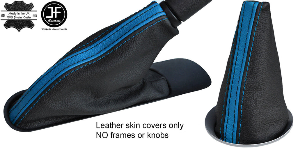 BLACK BLUE STRIPE TOP GRAIN LEATHER GAITER SET FOR BMW MINI COOPER R55 R56 R57