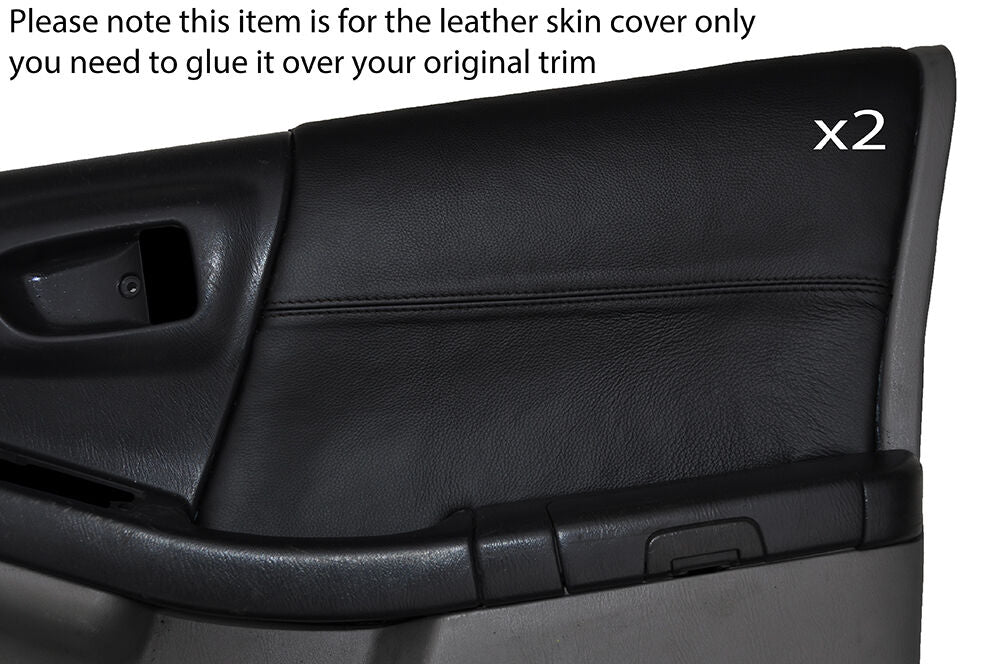 BLACK STITCH 2X FRONT DOOR CARD TRIM SKIN COVERS FITS SUBARU FORESTER 1997-2002