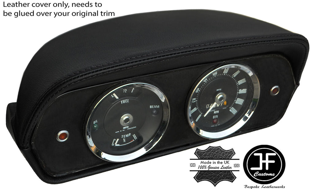 BLACK STITCH INSTRUMENT SPEEDO SURROUND POD LEATHER COVER FITS FORD CORTINA MK1
