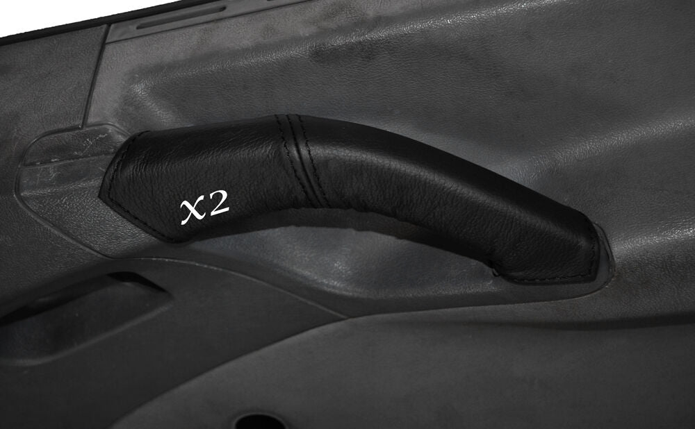 BLACK STITCHING 2X DOOR HANDLE LEATHER SKIN COVERS FITS MERCEDES ATEGO 815