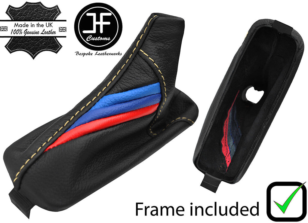 SAND STITCH TRI STRIPES LEATHER HANDBRAKE + PLASTIC FRAME FOR BMW X5 E53 00-2006