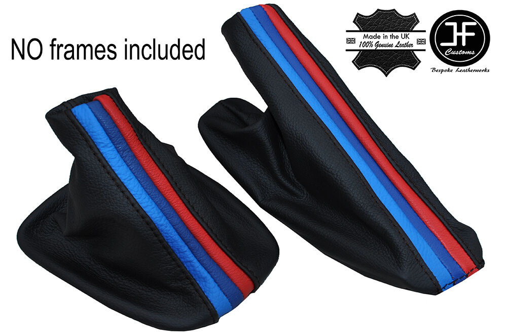 LONG TRI STRIPES BLACK STITCH GEAR HANDBRAKE GAITER FITS BMW E81 E82 E87 E88