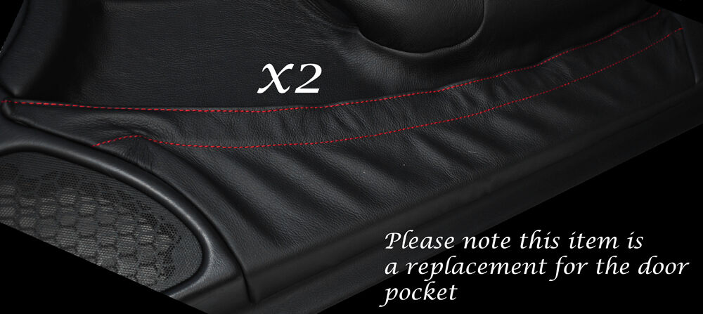 RED STITCH 2X DOOR POCKET LEATHER COVERS FITS MERCEDES SLK R170 1996-2004