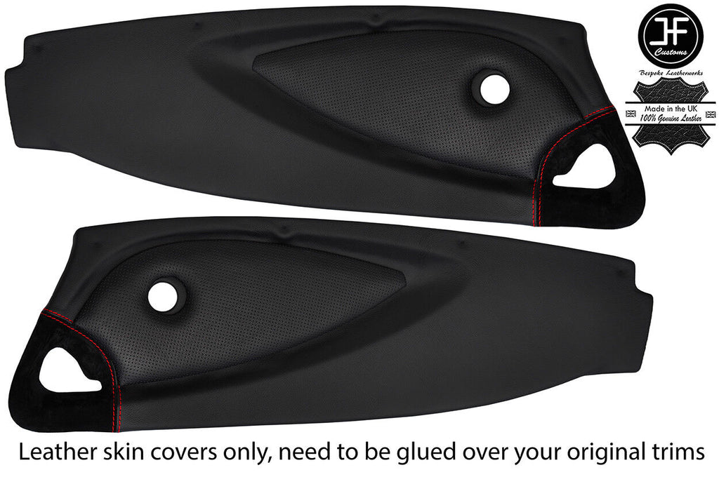 RED STITCH 2X FULL DOOR CARD LEATHER & SUEDE COVERS FOR LOTUS ELISE EXIGE S2