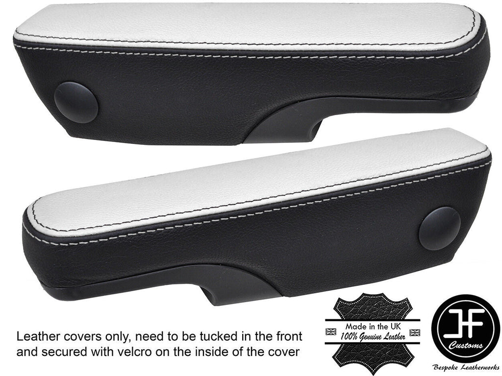 BLACK & WHITE LEATHER 2X SEAT ARMREST COVERS FITS VW T4 TRANSPORTER CARAVELLE