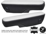 BLACK & WHITE LEATHER 2X SEAT ARMREST COVERS FITS VW T4 TRANSPORTER CARAVELLE