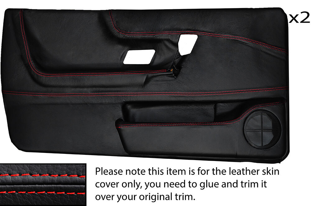 RED STITCH 2X FRONT FULL DOOR CARD LEATHER SKIN COVER FITS VW CORRADO 88-95