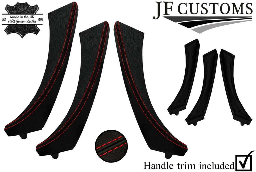 RED STITCH ITALIAN LEATHER 3X DOOR HANDLE TRIM + COVERS FOR BMW E90 E91 E9X