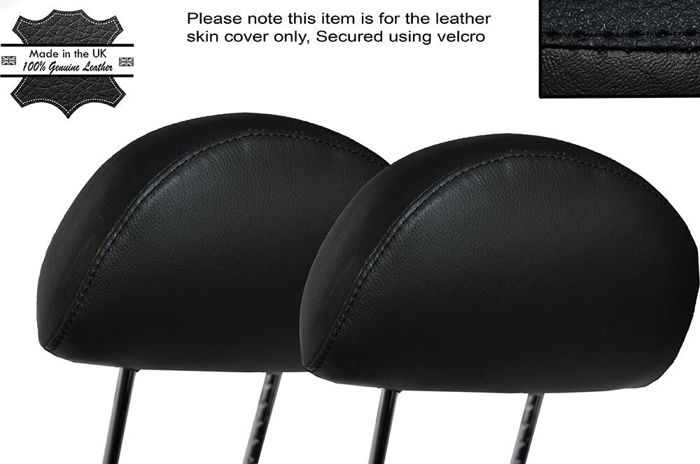 BLACK STITCHING 2X FRONT HEADREST SKIN COVERS FITS BMW MINI R50 R52 R53 01-06