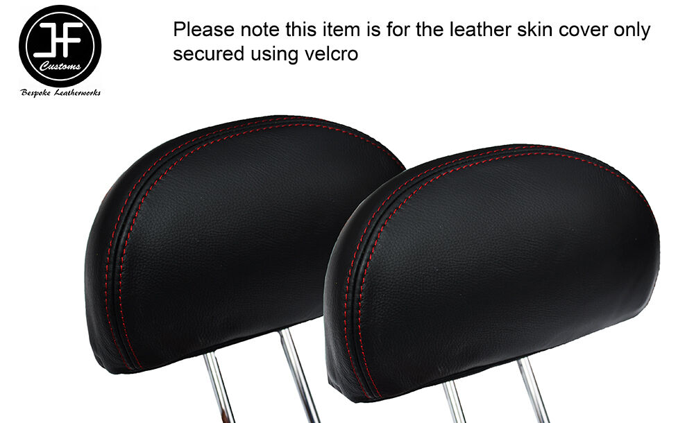 RED STITCH 2X REAR HEADREST LEATHER COVERS FITS HONDA CIVIC & TYPE R 01-05