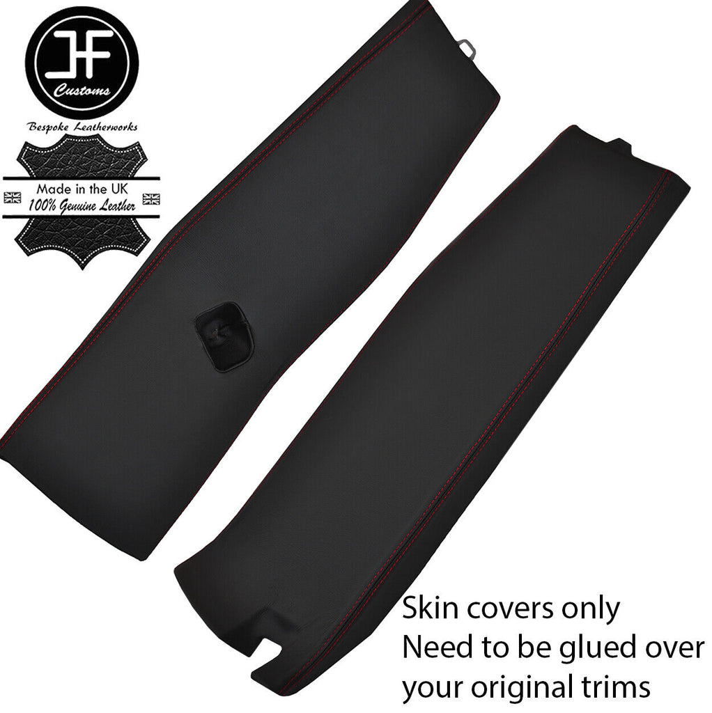 RED STITCH LEATHER 2X LOWER B PILLAR COVERS FITS VW T6 TRANSPORTER 2016-2019