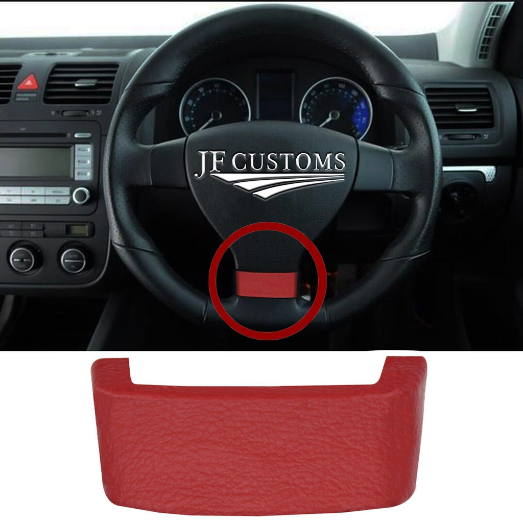 DARK RED LEATHER LOWER STEERING WHEEL TRIM COVER+FRAME FITS VW GOLF MK5 03-09