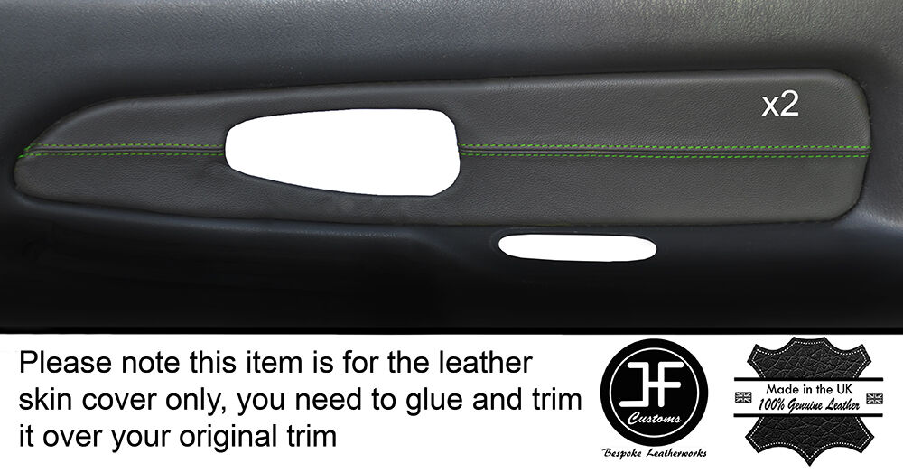 GREEN STITCH 2X FRONT GREY DOOR CARD SKIN COVERS FITS MITSUBISHI L200 K74 98-06