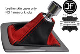 BLACK & RED TOP GRAIN REAL LEATHER GEAR GAITER FITS FORD FOCUS MK3 2011-2015