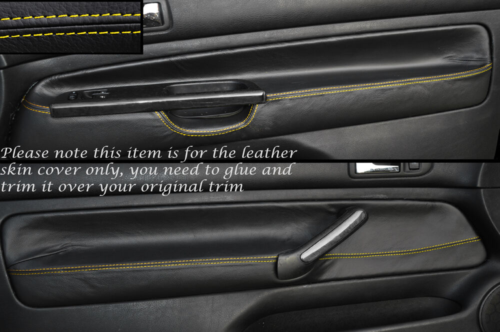 YELLOW STITCH 2X FRONT DOOR CARD SKIN COVERS FITS VW GOLF MK4 IV JETTA 98-05 3DR