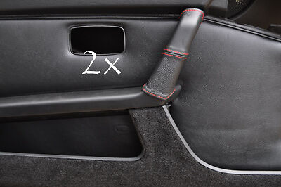 FITS PORSCHE 924 944 968 2X DOOR HANDLE LEATHER COVERS red stitch CUSTOM NEW