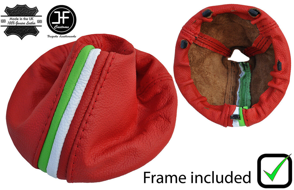 RED REAL LEATHER ITALIAN FLAG STRIPES GEAR+PLASTIC FRAME FOR FIAT 500 07-16