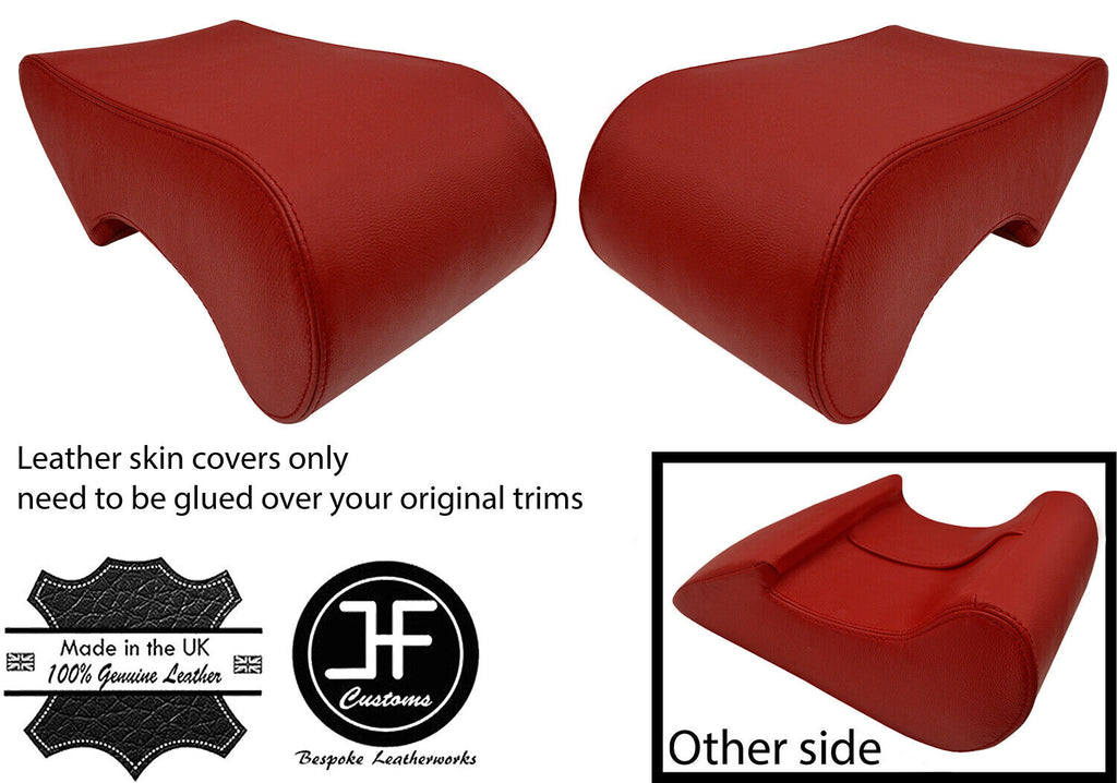 DARK RED TOP GRAIN LEATHER 2X REAR HEADREST COVERS FOR ROVER P5 P5B V8 COUPE