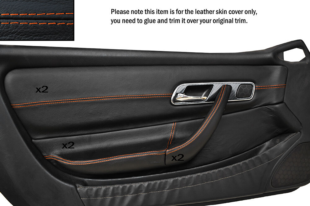 ORANGE STITCH 2X FRONT DOOR CARD TRIMS SKIN COVERS FITS MERCEDES SLK R170 96-04