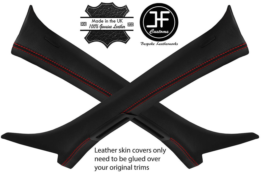 RED STITCHING 2X A PILLAR REAL LEATHER COVERS FITS JAGUAR F-PACE 2016-2018