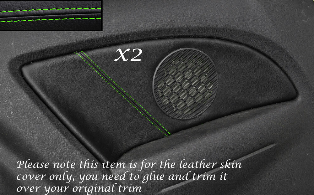 GREEN STITCH 2X REAR DOOR CARD SKIN COVER FITS VAUXHALL OPEL CORSA D 06-14 3DR