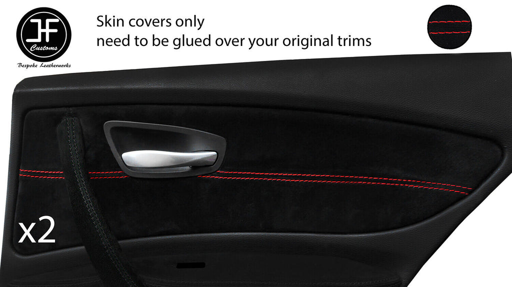 RED STITCH 2X REAR DOOR CARD TRIM SUEDE COVERS FITS BMW 1 SERIES E87 04-12