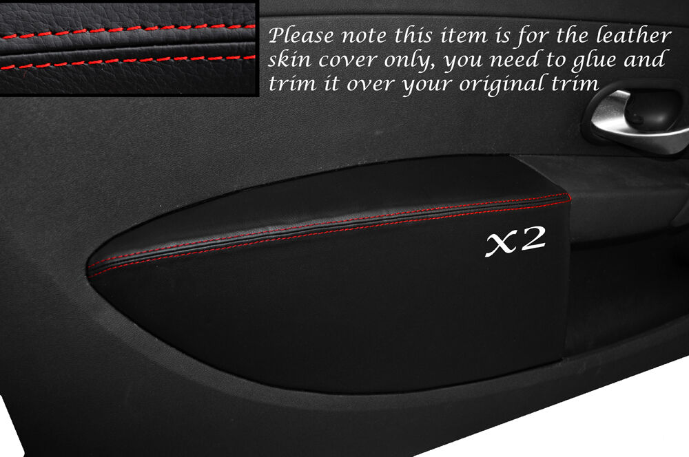 RED STITCH 2X FRONT DOOR CARD ARMREST SKIN COVER FITS RENAULT CLIO 2006-2012