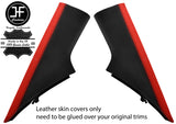 BLACK & RED 2X REAR C PILLAR REAL LEATHER COVERS FITS CHEVROLET CAMARO 10-15