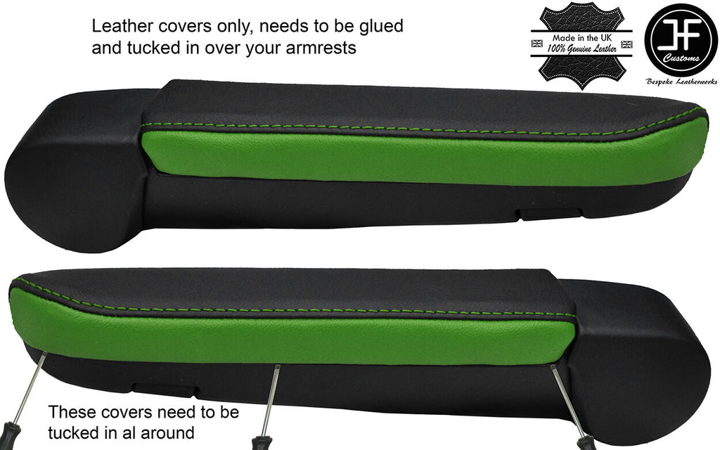 BLACK & GREEN  2X REAL LEATHER ARMREST COVERS FITS VW T5 TRANSPORTER CARAVELLE