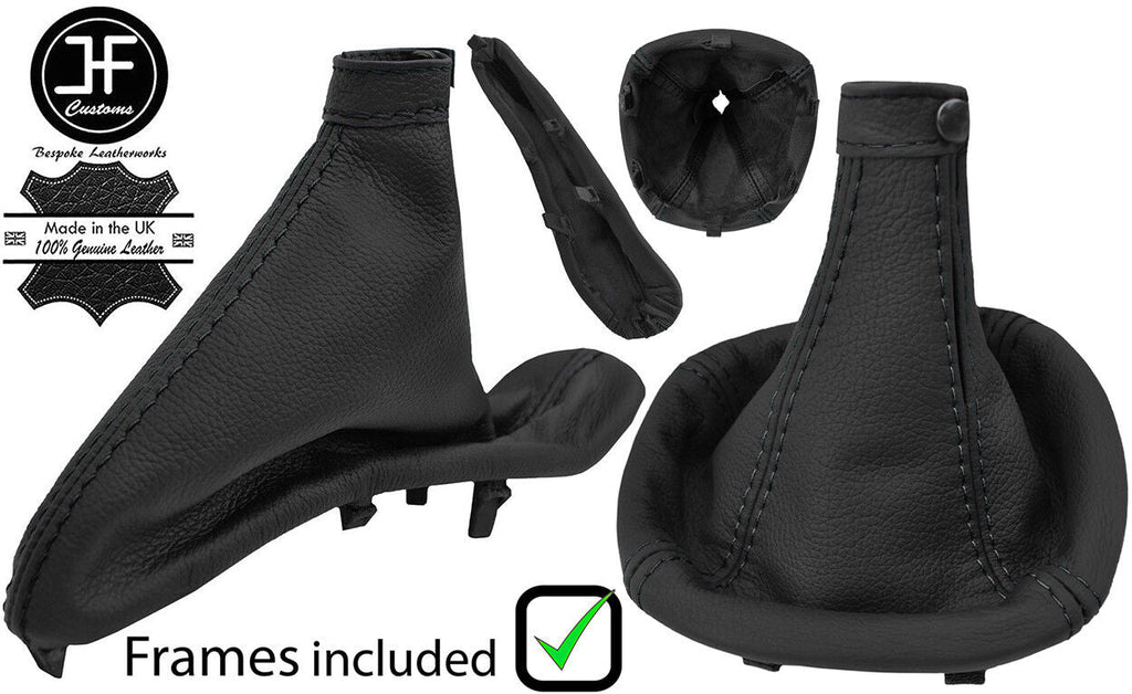 BLACK STITCH LEATHER GAITER SET WITH PLASTIC FRAME FITS ALFA ROMEO 147 01-09