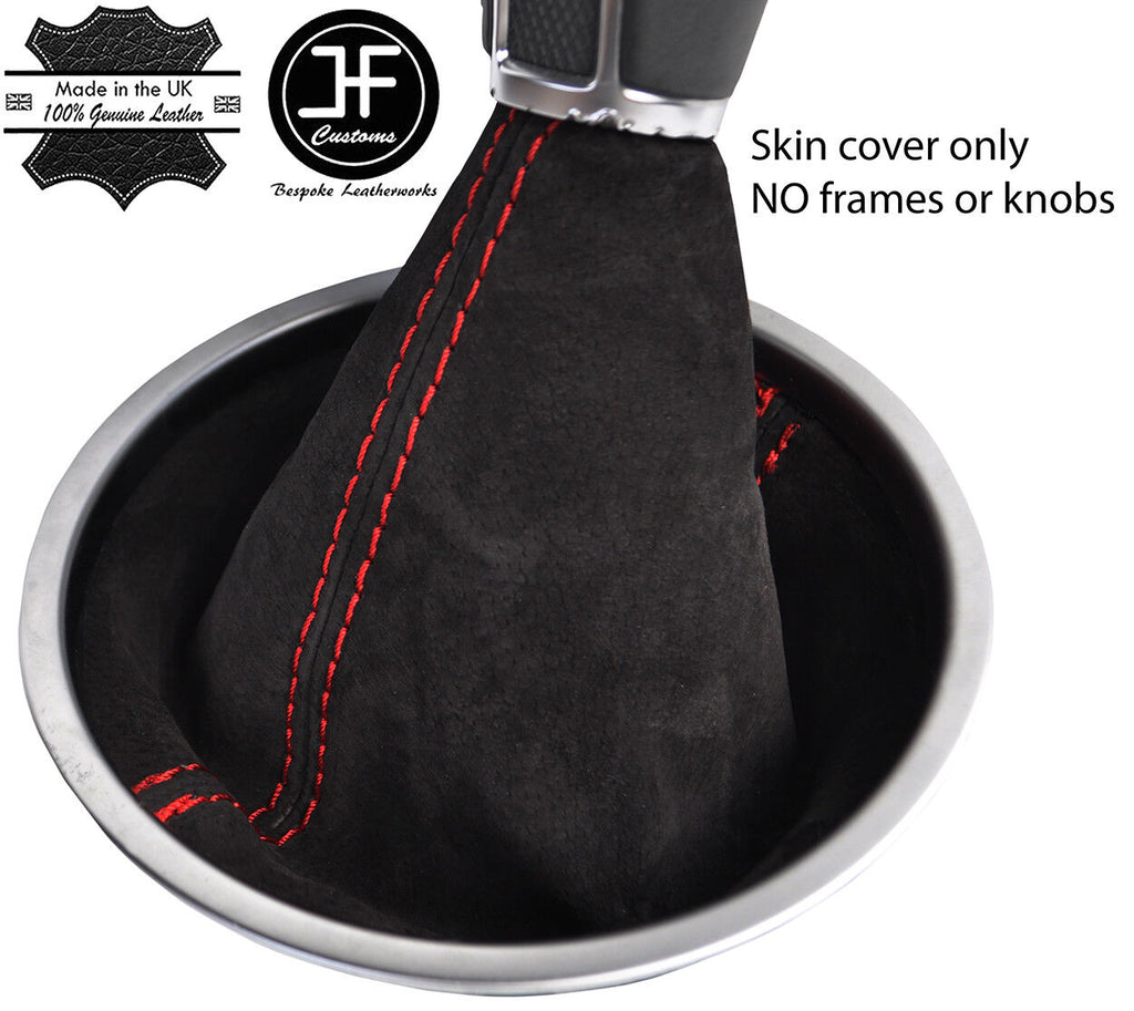 RED STITCH MANUAL REAL SUEDE GEAR GAITER FITS VW BEETLE 2012-2018 CUSTOM NEW
