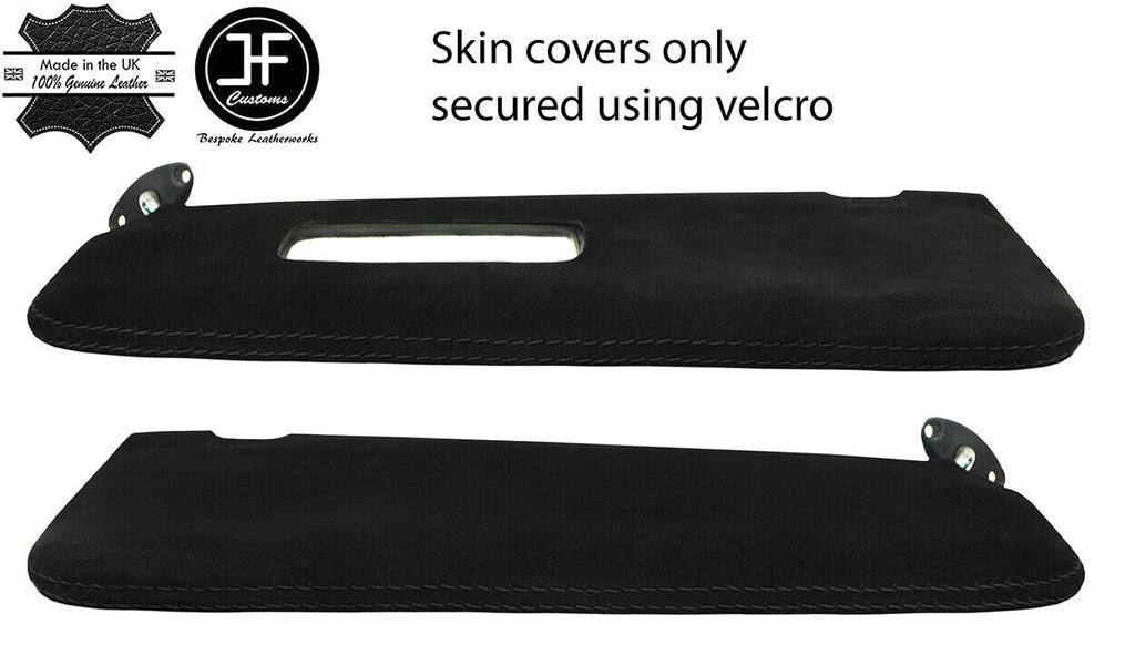BLACK STITCH 2X SUN VISORS REAL SUEDE COVERS FOR BMW E30 81-92 SEDAN CUSTOM NEW
