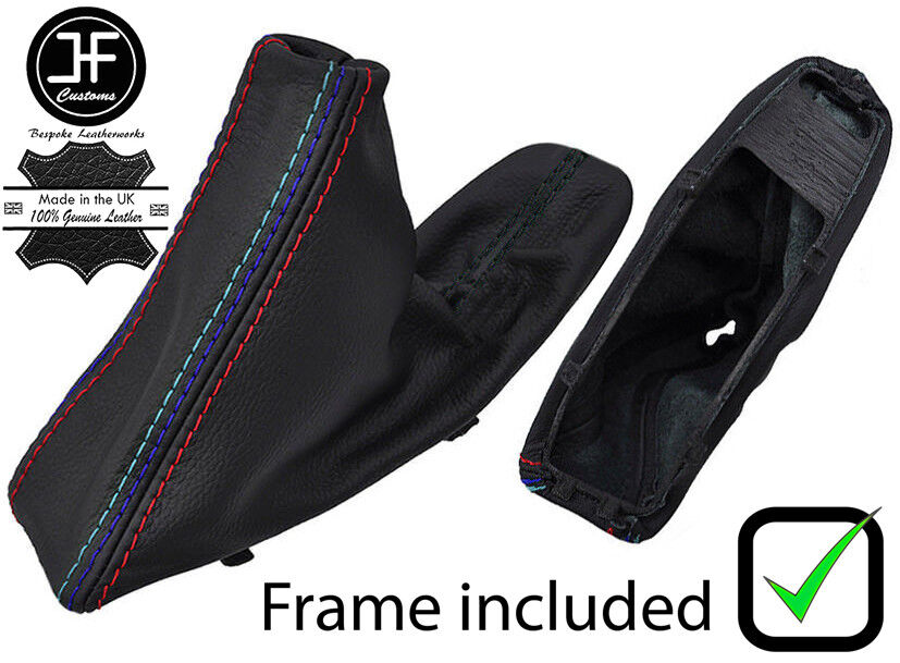 BLACK & TRI STITCH LEATHER HANDBRAKE+PLASTIC FRAME FOR BMW E90 E91 E92 E93