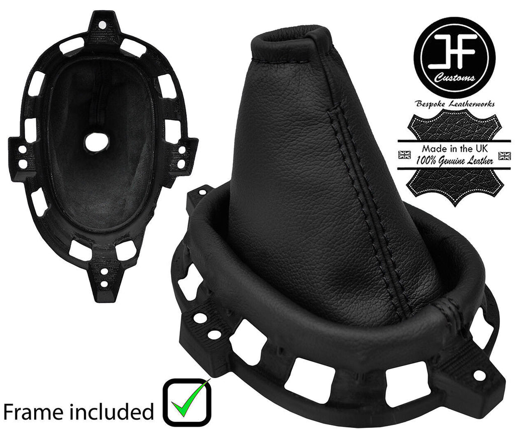 BLACK STITCH LEATHER GEAR GAITER+PLASTIC FRAME FITS NISSAN NOTE 2014-2018