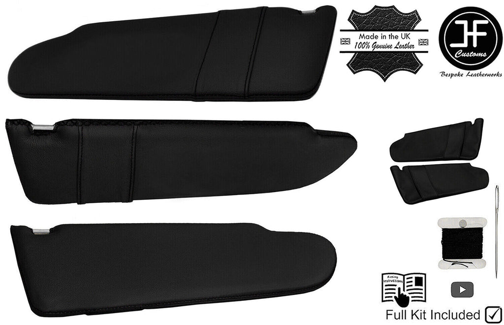 BLACK CROSS STITCH 2X SUN VISOR LEATHER COVERS FITS VW T6 TRANSPORTER NO MIRROR