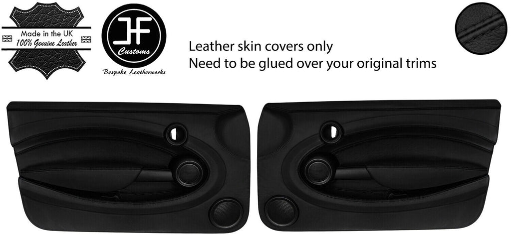 BLACK STITCH 2X FULL DOOR CARD LEATHER COVERS FOR BMW MINI R55 R56 R57 07-14