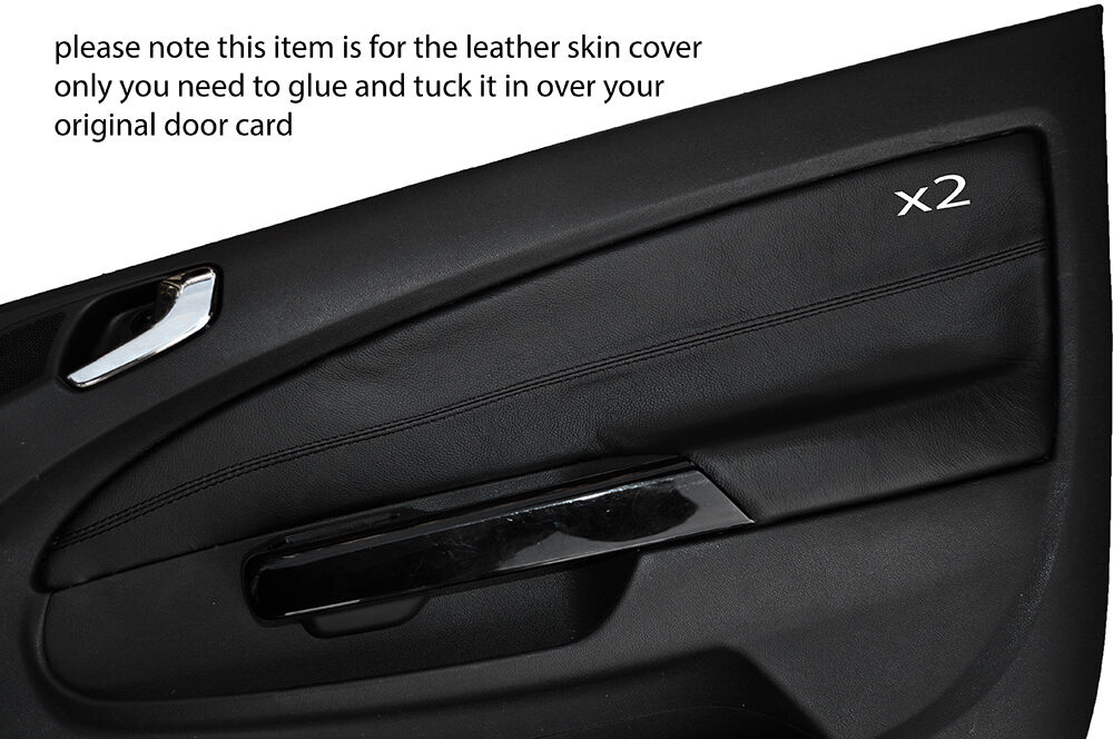 BLACK STITCH 2X FRONT DOOR CARD SKIN TRIM COVER FITS VAUXHALL CORSA D 06-14 5DR
