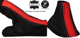 BLACK & RED LEATHER AUTOMATIC GEAR & HANDBRAKE GAITER FITS FORD MUSTANG 15-17