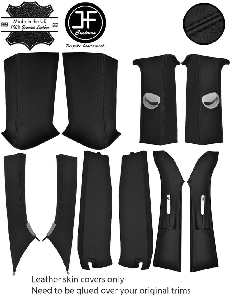 BLACK STITCH 2X A,B,C,D PILLAR KIT LEATHER COVERS FOR VW T5 TRANSPORTER