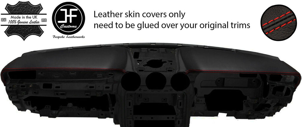 RED STITCH 2X TOP DASH PAD TRIM REAL LEATHER COVERS FOR FORD MUSTANG 15-19