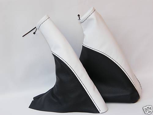 FITS CORSA B BLACK + WHITE GEAR HANDBRAKE LEATHER GAITER SET CUSTOM NEW