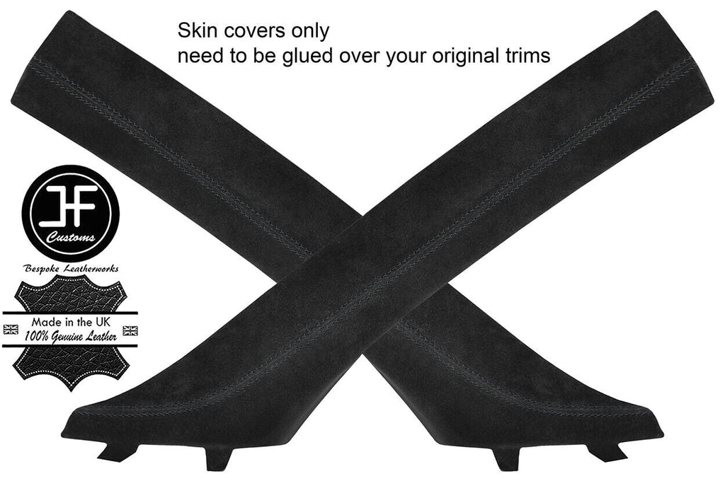 BLACK STITCH 2X A POST PILLAR SUEDE COVERS FITS BMW 3 SERIES E92 COUPE 06-13