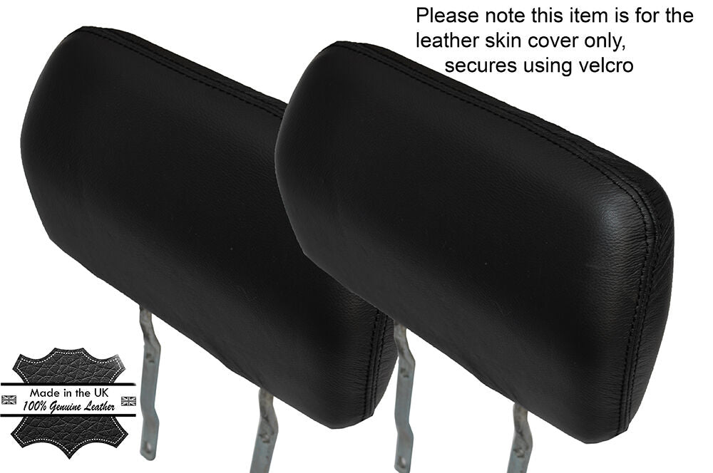 BLACK STITCH 2X REAR HEADREST LEATHER SKIN COVER FITS NISSAN NAVARA D22 01-04