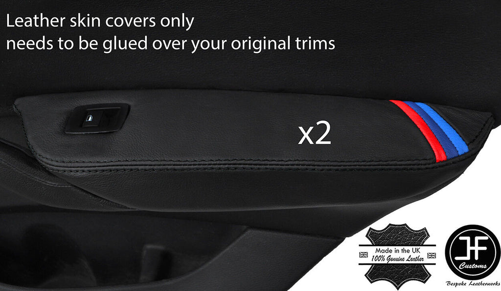 BLACK STITCH TRI STRIPE 2X REAR DOOR ARMREST LEATHER COVERS FOR BMW X3 F25 11-18